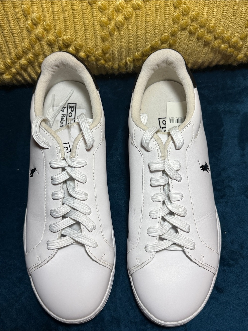 Ralph Lauren White Low-Top Sneakers with Black Polo Emblem
